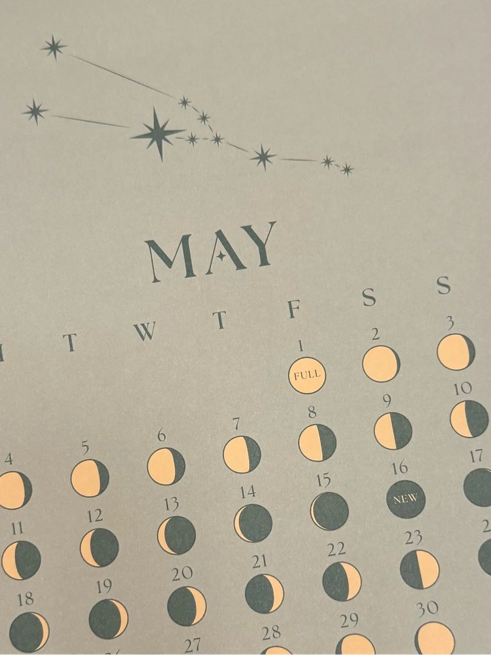 Spritz 2026 Moon Phases & Zodiacs Wall Calendar - Black and Gold